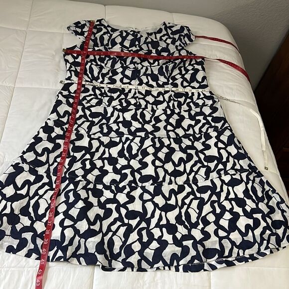 Anne Klein Dress Size 14W Scoop Neck Cap Sleeve Midi Blue White Zipper Back - Picture 11 of 11